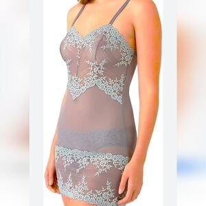 WARCOAL Embrace Lace Chemise in Grey/blue. Size Medium